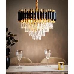 Hanglampen-Beliani ABELLAS - Kroonluchter - Goud/Zwart - Metaal
