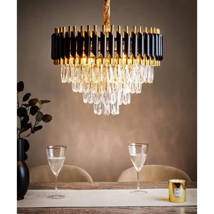 Hanglampen-Beliani ABELLAS - Kroonluchter - Goud/Zwart - Metaal