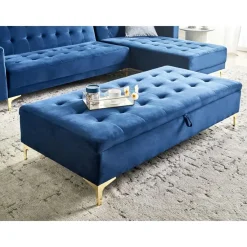 Leen Bakker ABERDEEN - Ottomaan met opbergruimte - Marineblauw - Fluweel