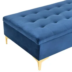 Leen Bakker ABERDEEN - Ottomaan met opbergruimte - Marineblauw - Fluweel
