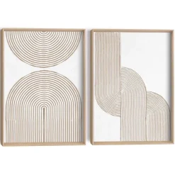 Schilderijen-Reinders Abstracte wanddecoratie set met structuur Taupe bogen - 40 x 30cm