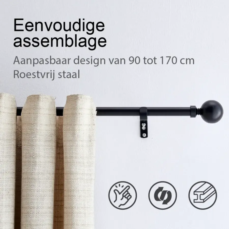 Gordijnroedes-ACAZA Gordijnroede - Uitschuifbare Gordijn Rail - Stang van 240-360 cm - Zwart