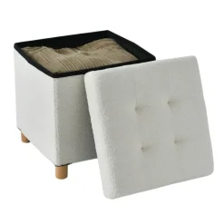 Merkloos ACAZA Poef met Opbergruimte - Poef met pootjes - 40x37x37cm - Wit