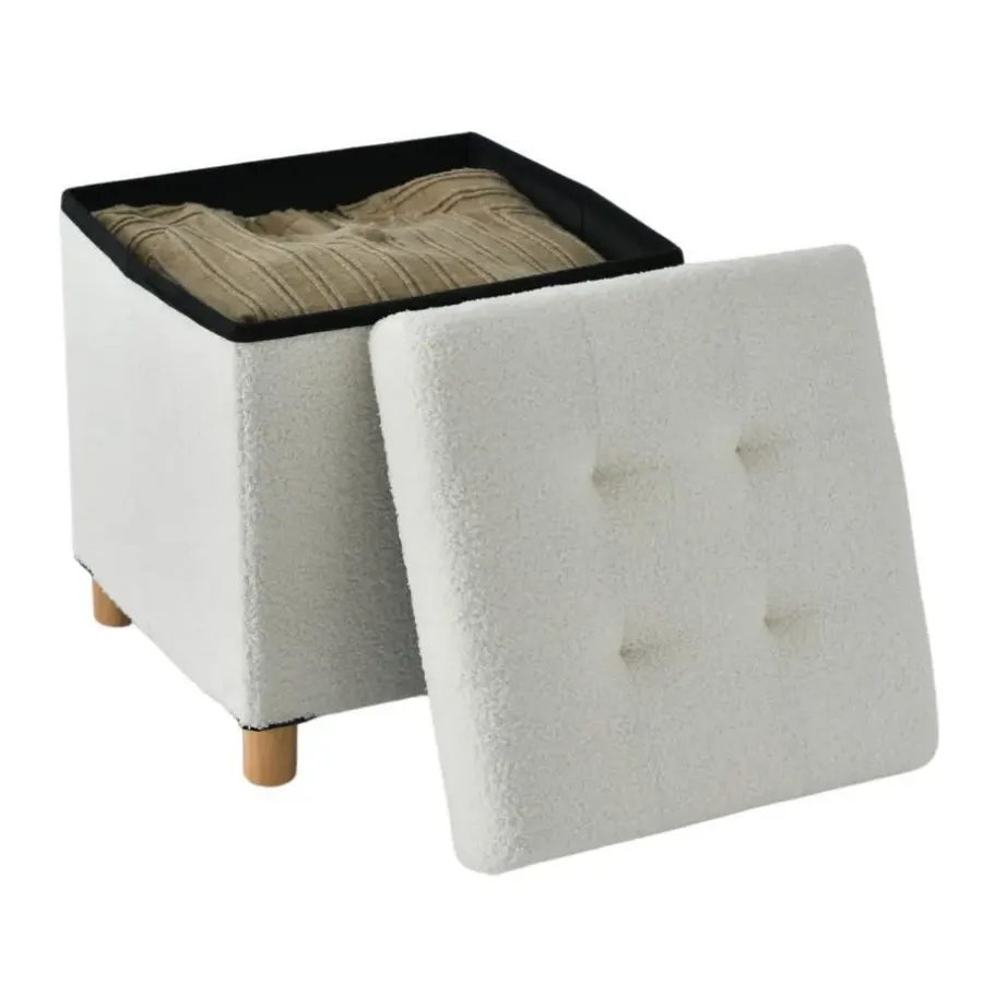 Merkloos ACAZA Poef met Opbergruimte - Poef met pootjes - 40x37x37cm - Wit