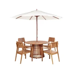 Beliani AGELLO - Tuinset voor 4 met parasol - Lichthout - Acaciahout
