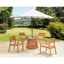 Beliani AGELLO - Tuinset voor 4 met parasol - Lichthout - Acaciahout