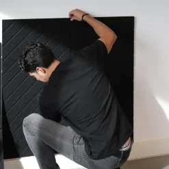 Wandpanelen-IVOL Akoestisch wandpaneel PET-vilt - 100x100cm - Visgraat motief Zwart