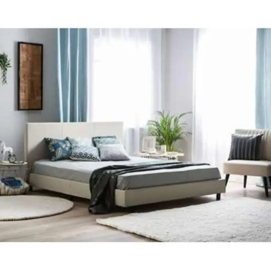 2-Persoons Bedden-Beliani ALBI - Tweepersoonsbed - Beige - 180 x 200 cm - Polyester