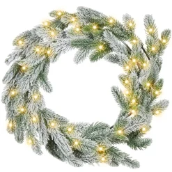 Kerstverlichting-Leen Bakker ALBINI - Krans met LED - Groen - 45 cm - Synthetisch