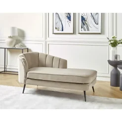 Beliani ALLIER - Chaise longue - Beige - Linkerzijde - Fluweel