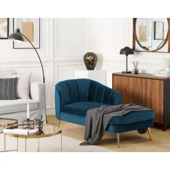 Beliani ALLIER - Chaise longue - Blauw - Linkerzijde - Fluweel