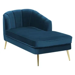 Beliani ALLIER - Chaise longue - Blauw - Linkerzijde - Fluweel