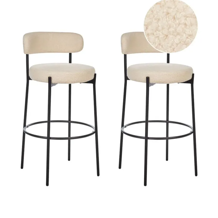 Beliani ALLISON - Barkruk set van 2 - Lichtbeige - Bouclé