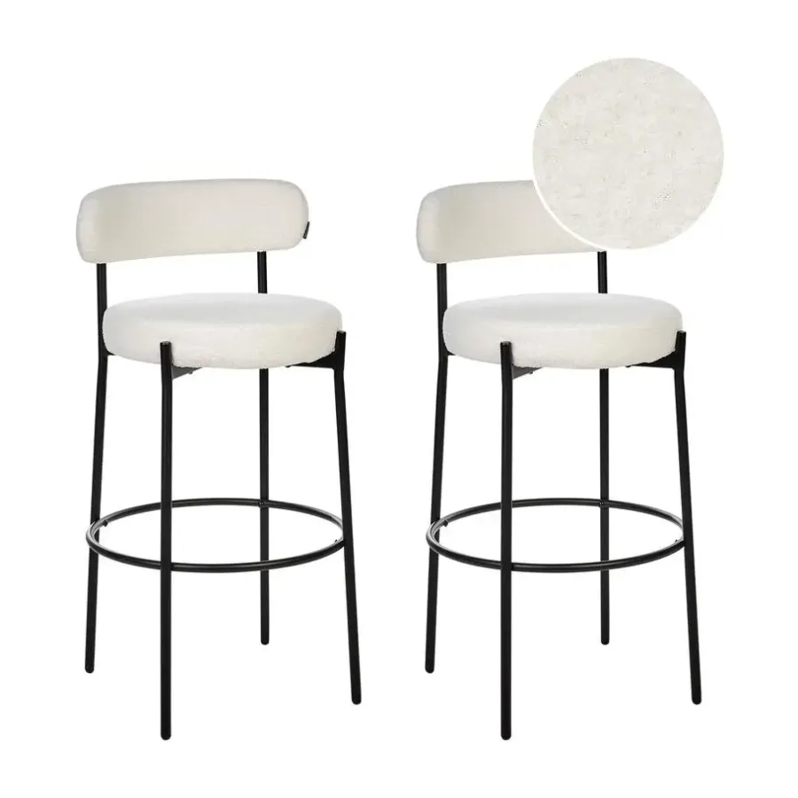 Beliani ALLISON - Barkruk set van 2 - Wit - Bouclé