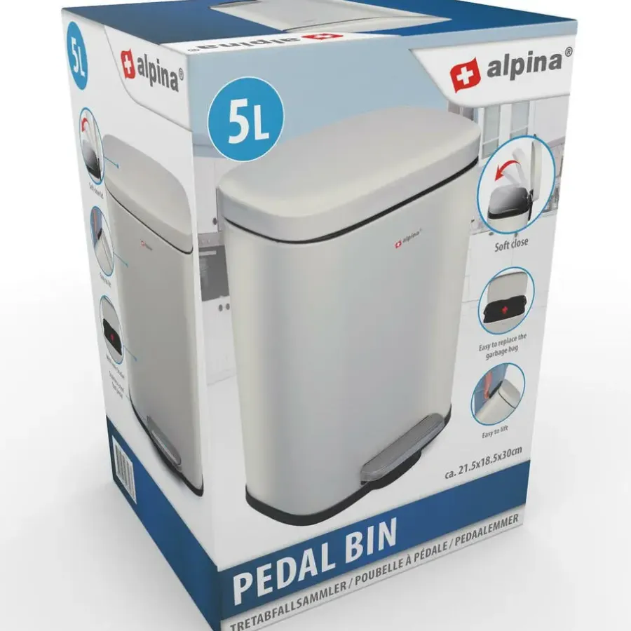 Prullenbakken-Alpina Pedaalemmer - soft-close - rvs - 5 liter - L21,5 x B18,5 x H30