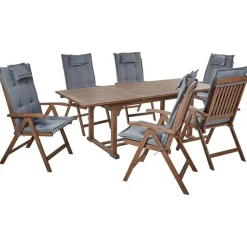 Beliani AMANTEA - Tuinset voor 6 - Donkerhout/Grijs - Acaciahout