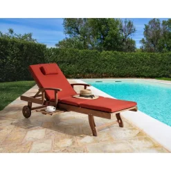Leen Bakker AMANTEA PREMIUM II - Tuinligstoel - Rood - Acaciahout