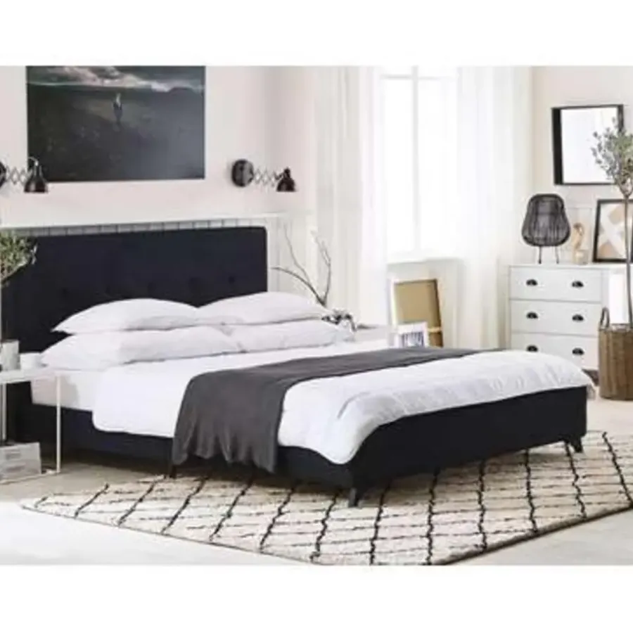 Beliani AMBASSADOR - Tweepersoonsbed - Zwart - 140 x 200 cm - Chenille