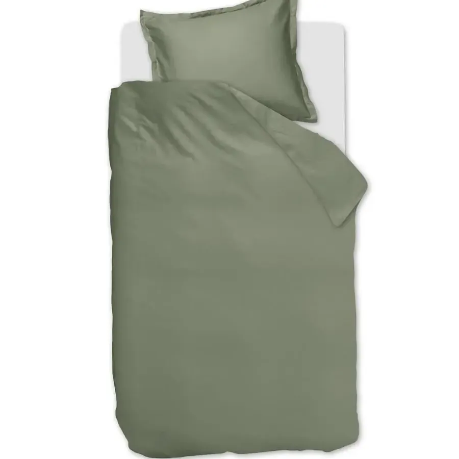 1-Persoons Dekbedovertrekken-Ambiante Satin Uni dekbedovertrek - 140x200/220 - Groen