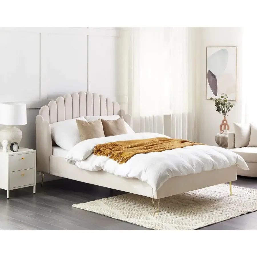 Twijfelaars-Beliani AMBILLOU - Bed - Lichtbeige - 140 x 200 cm - Polyester