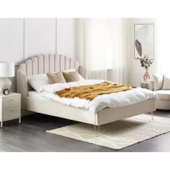 2-Persoons Bedden-Beliani AMBILLOU - Bed - Lichtbeige - 160 x 200 cm - Polyester