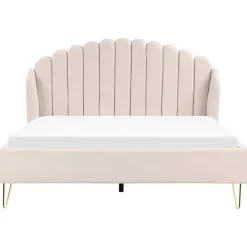 2-Persoons Bedden-Beliani AMBILLOU - Bed - Lichtbeige - 160 x 200 cm - Polyester