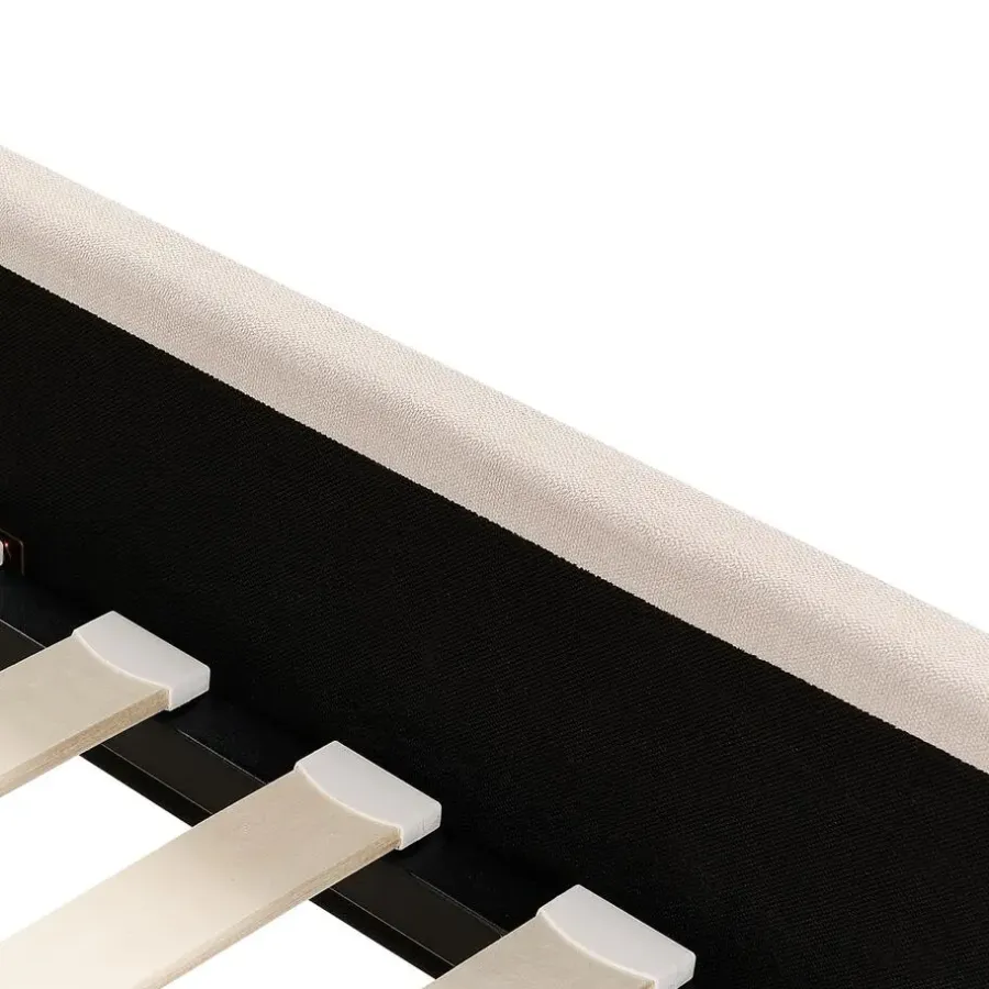 2-Persoons Bedden-Beliani AMBILLOU - Bed - Lichtbeige - 160 x 200 cm - Polyester