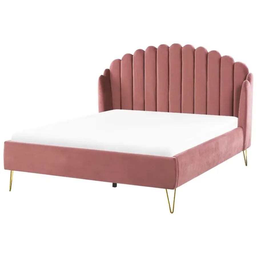 Beliani AMBILLOU - Tweepersoonsbed - Roze - 140 x 200 cm - Fluweel