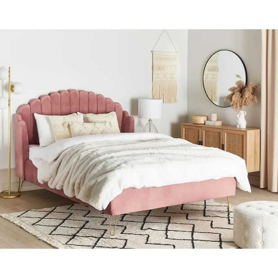Beliani AMBILLOU - Tweepersoonsbed - Roze - 140 x 200 cm - Fluweel