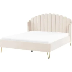 2-Persoons Bedden-Beliani AMBILLOU - Tweepersoonsbed - Goud - 180 x 200 cm - Fluweel