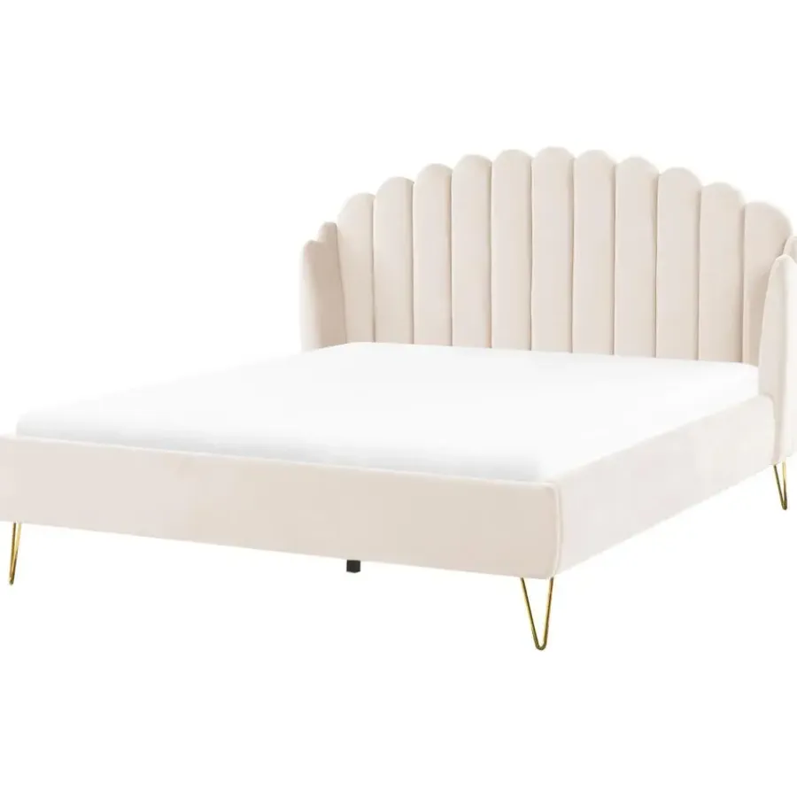 2-Persoons Bedden-Beliani AMBILLOU - Tweepersoonsbed - Goud - 180 x 200 cm - Fluweel