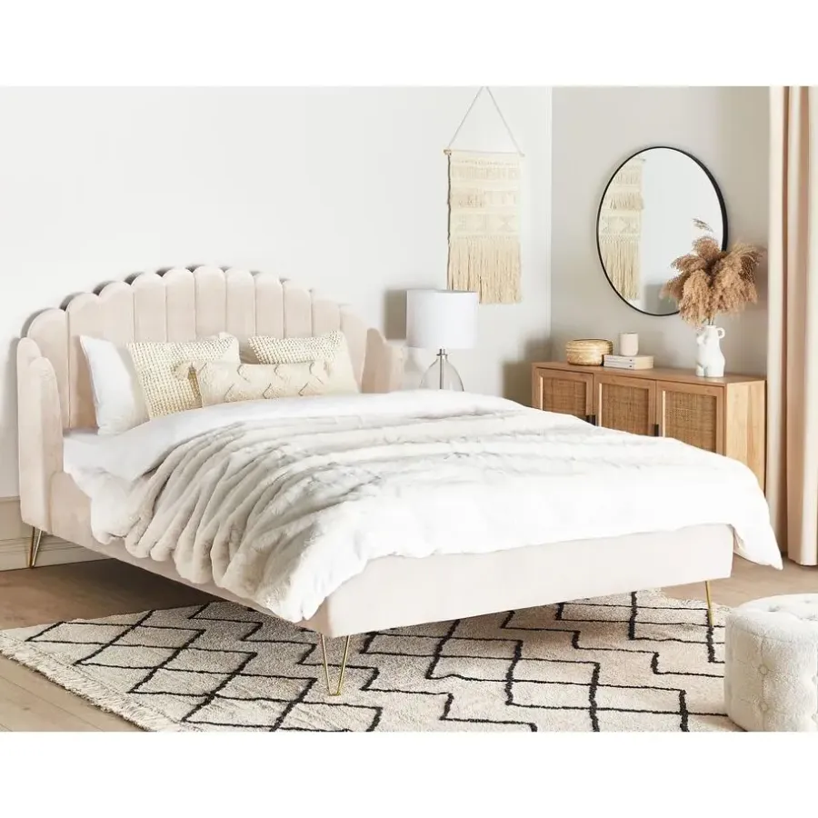 2-Persoons Bedden-Beliani AMBILLOU - Tweepersoonsbed - Goud - 180 x 200 cm - Fluweel