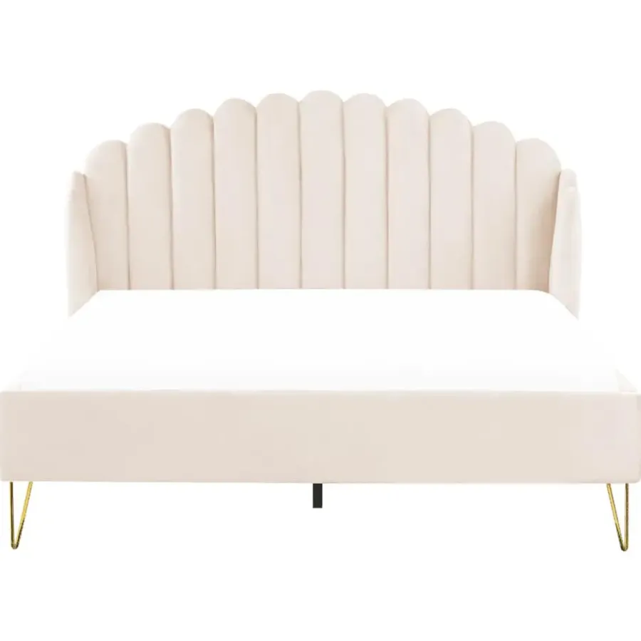 2-Persoons Bedden-Beliani AMBILLOU - Tweepersoonsbed - Goud - 180 x 200 cm - Fluweel