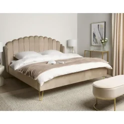Beliani AMBILLOU - Tweepersoonsbed - Taupe - 180 x 200 cm - Fluweel