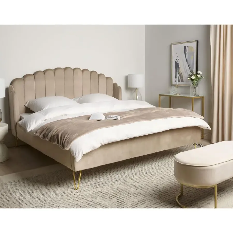 Beliani AMBILLOU - Tweepersoonsbed - Taupe - 180 x 200 cm - Fluweel