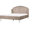 2-Persoons Bedden-Beliani AMBILLOU - Tweepersoonsbed - Taupe - 160 x 200 cm - Fluweel