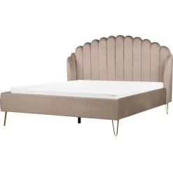 2-Persoons Bedden-Beliani AMBILLOU - Tweepersoonsbed - Taupe - 160 x 200 cm - Fluweel