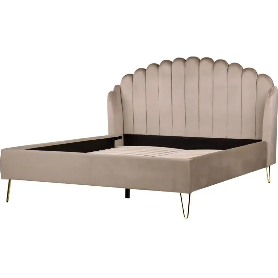 2-Persoons Bedden-Beliani AMBILLOU - Tweepersoonsbed - Taupe - 160 x 200 cm - Fluweel