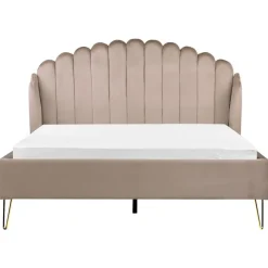 2-Persoons Bedden-Beliani AMBILLOU - Tweepersoonsbed - Taupe - 160 x 200 cm - Fluweel