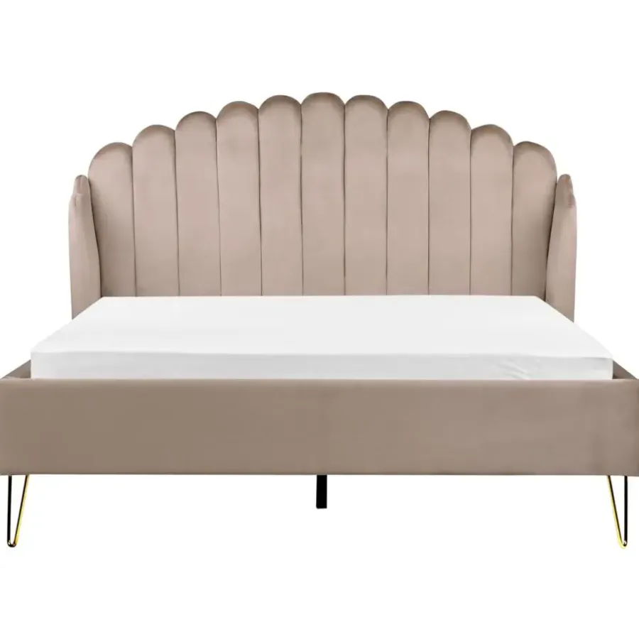 2-Persoons Bedden-Beliani AMBILLOU - Tweepersoonsbed - Taupe - 160 x 200 cm - Fluweel