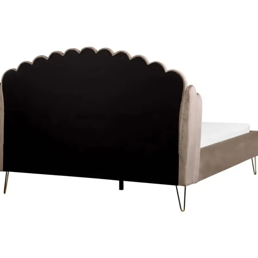 2-Persoons Bedden-Beliani AMBILLOU - Tweepersoonsbed - Taupe - 160 x 200 cm - Fluweel