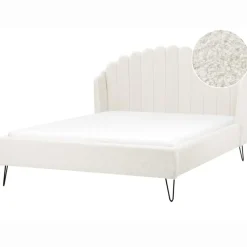 2-Persoons Bedden-Beliani AMBILLOU - Tweepersoonsbed - Gebroken wit - 160 x 200 cm - Bouclé