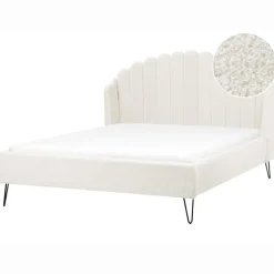 2-Persoons Bedden-Beliani AMBILLOU - Tweepersoonsbed - Gebroken wit - 160 x 200 cm - Bouclé