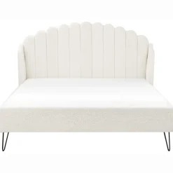 2-Persoons Bedden-Beliani AMBILLOU - Tweepersoonsbed - Gebroken wit - 160 x 200 cm - Bouclé