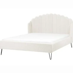 2-Persoons Bedden-Beliani AMBILLOU - Tweepersoonsbed - Gebroken wit - 160 x 200 cm - Bouclé