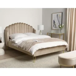 Twijfelaars-Beliani AMBILLOU - Tweepersoonsbed - Taupe - 140 x 200 cm - Fluweel