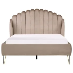Twijfelaars-Beliani AMBILLOU - Tweepersoonsbed - Taupe - 140 x 200 cm - Fluweel