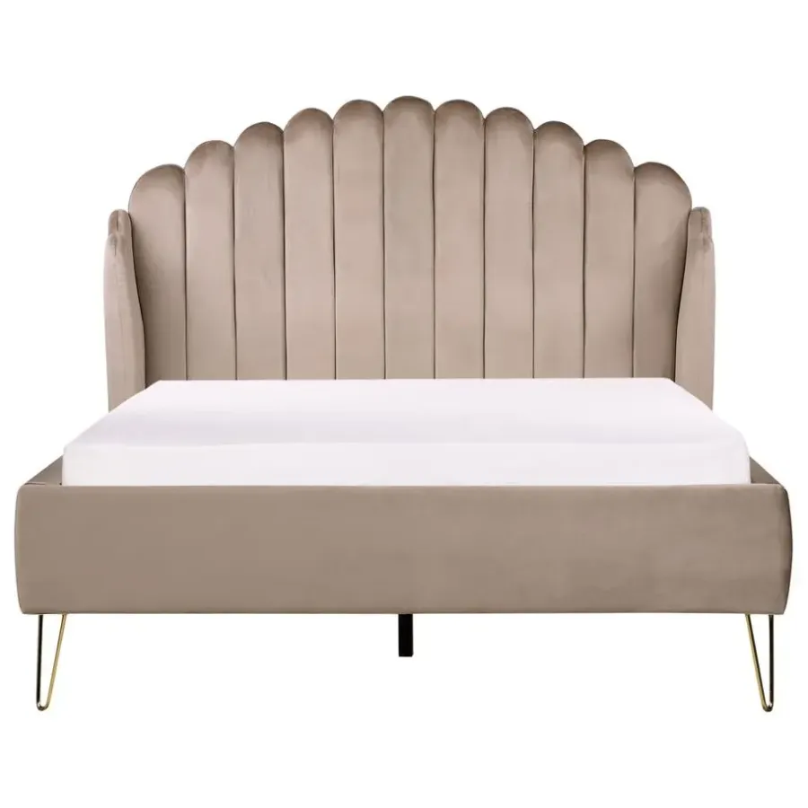 Twijfelaars-Beliani AMBILLOU - Tweepersoonsbed - Taupe - 140 x 200 cm - Fluweel