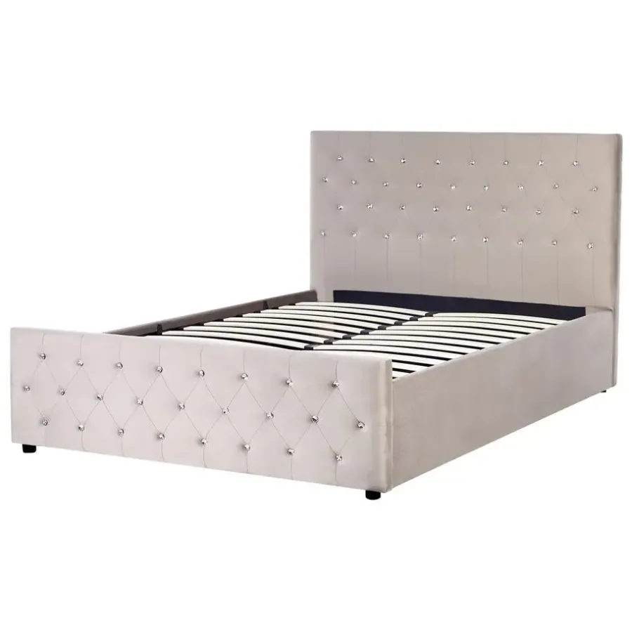 Beliani AMIENS - Bed met opbergruimte - Taupe - 140 x 200 cm - Fluweel