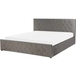 Beliani AMIENS - Bed met opbergruimte - Grijs - 160 x 200 cm - Fluweel